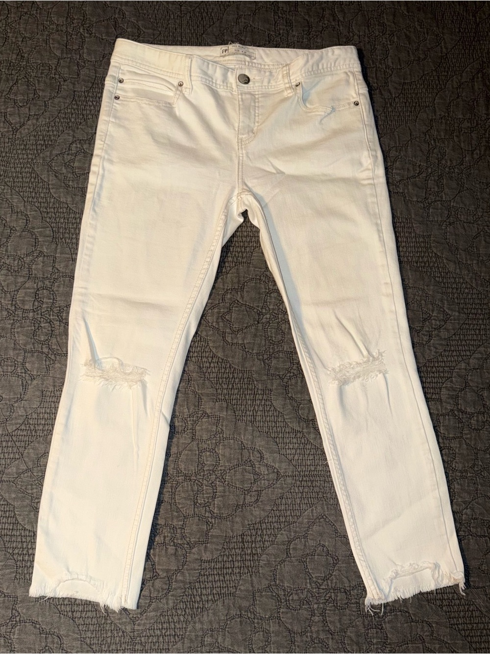 Free People White Mid-Rise Skinny/Cropped Jeans Size-29